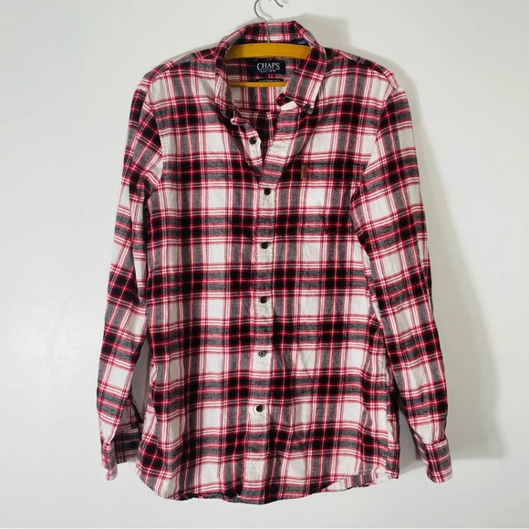 Chaps Red, White and Black Flannel Button Down Size M - Picture 1 of 8